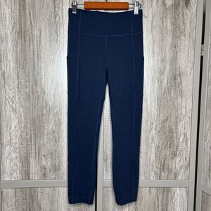Lululemon Cropped Leggings Invigorate Navy Color Hip Pockets Size 4